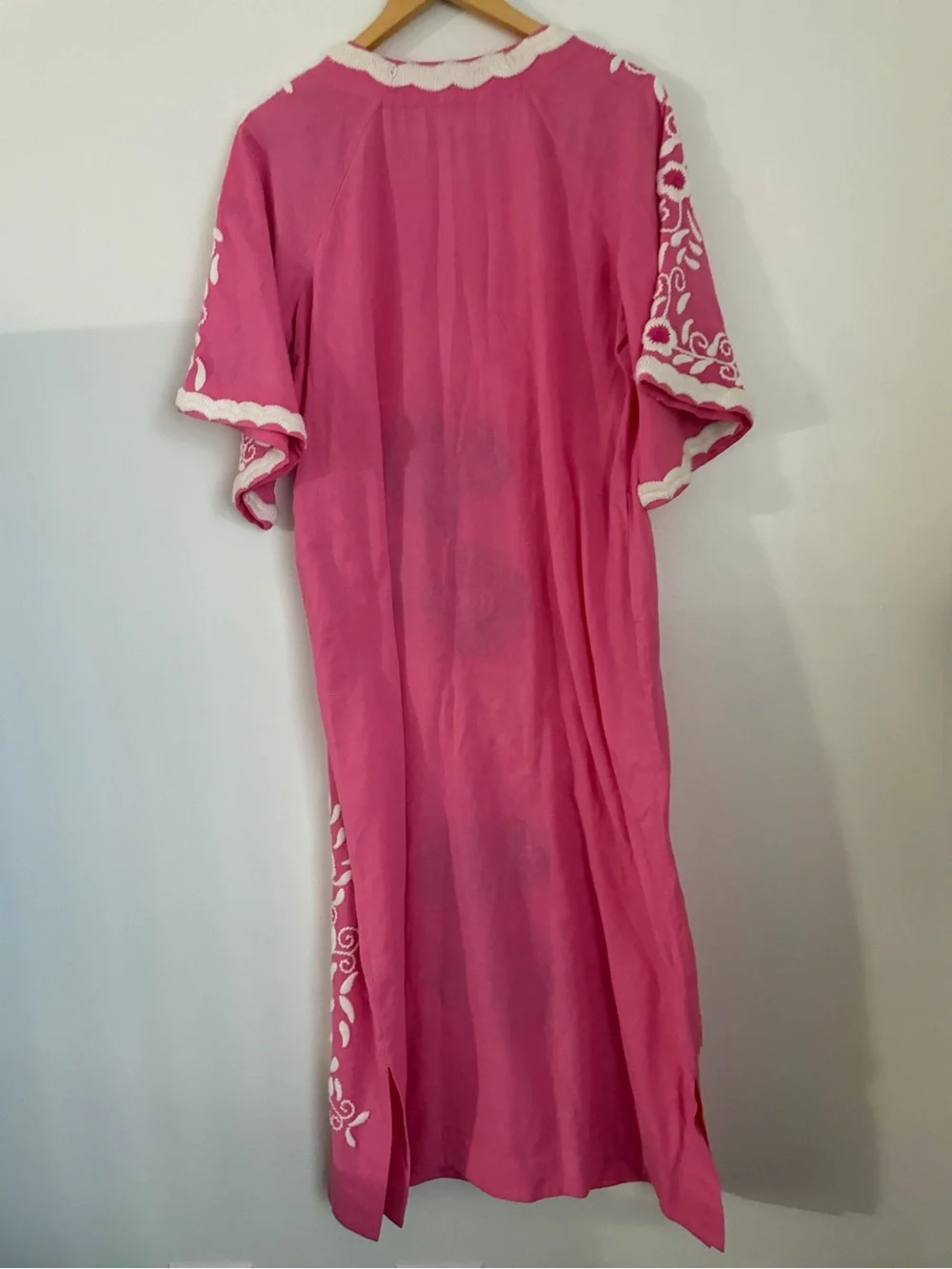 Frances Valentine Peacock Caftan Maxi Dress Women Small Pink Green White